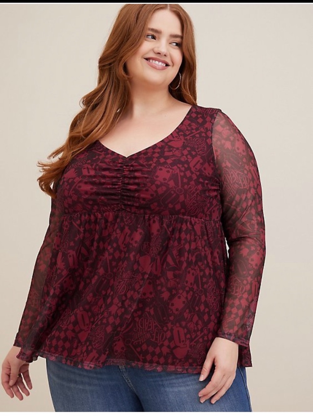 Torrid. Size 2X. Disney Fuchsia and Black Printed Mesh Top.